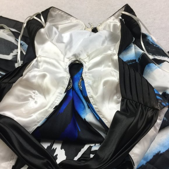 Cache Maxi Dress Size 2 Womans Blue Black Satin Open Back Cut Out Evening Y2K - Picture 11 of 15